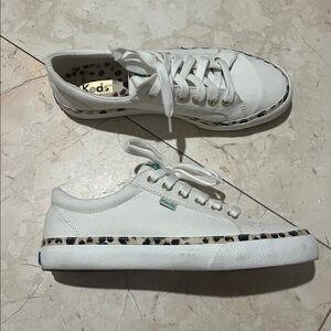 Keds White Canvas Sneakers with Leopard Accents